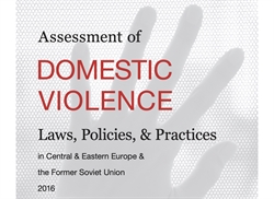 [ai] A close-up image of a hand pressed against a textured surface, with the overlay text reading 'Assessment of DOMESTIC VIOLENCE Laws, Policies, & Practices in Central & Eastern Europe & the Former Soviet Union 2016'.